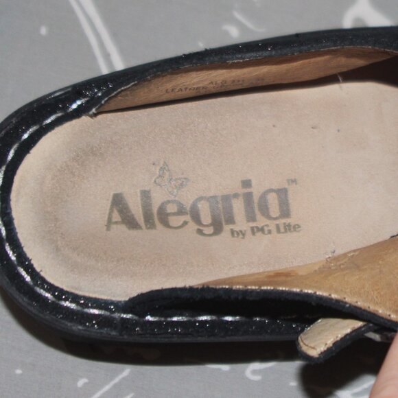 LADIES ALEGRIA SLIDES - BLACK GLITZY LEATHER - 36 (5 1/2 - 6) - Picture 7 of 8